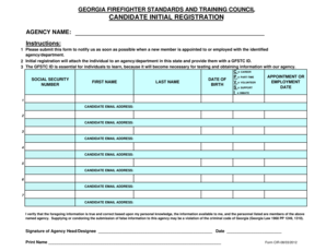 Georgia Firefighter Initial Registration Form