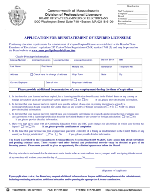 Massachusetts Electrician License Reinstatement Application