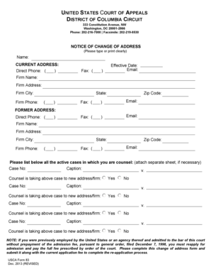 US Court of Appeals Change of Address Form