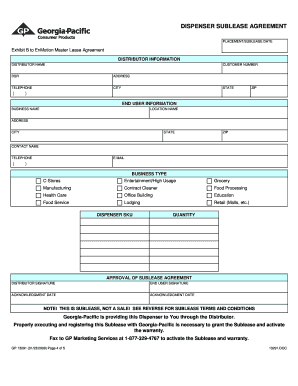 Georgia-Pacific Dispenser Sublease Agreement
