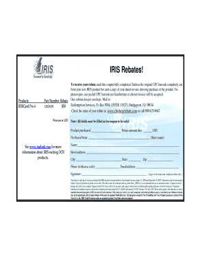 IRIS Product Rebate Form
