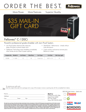 Fellowes Shredder Gift Card Mail-In Form