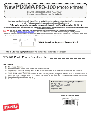 Canon PRO-100 Photo Printer Mail-In Rebate Form