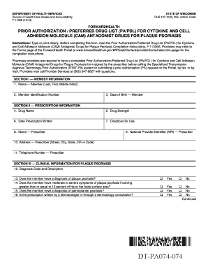 Prior Authorization Form for Cytokine and CAM Antagonist Drugs for Plaque Psoriasis