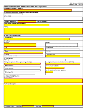Application for Federal Domestic Assistance - Short Organizational