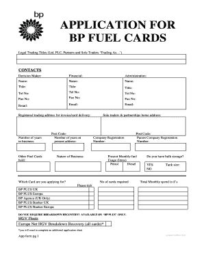 BP Fuel Cards Application Form