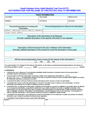 Hawaii EUTF Authorization for Release of Protected Health Information