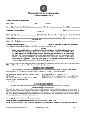 Mississippi Lifeline Assistance Form