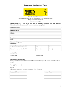 Amnesty International Ireland Internship Application Form