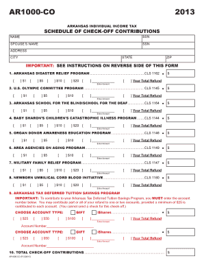 Arkansas Individual Income Tax Check-Off Contributions Form