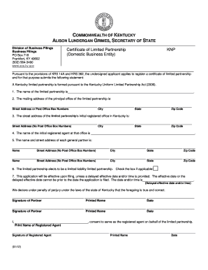 Kentucky Certificate of Limited Partnership