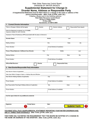 Supplemental Statement for Change in Diverter Information