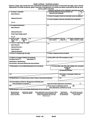 EU Pet Import Health Certificate