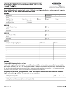 MassHealth Prescription and Medical Necessity Review Form for Gait Trainers