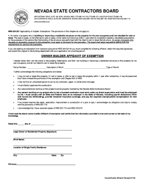 Nevada Owner Builder Affidavit of Exemption
