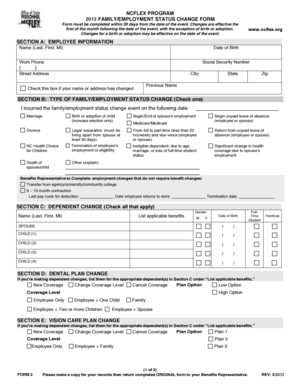 North Carolina Family Employment Status Change Form