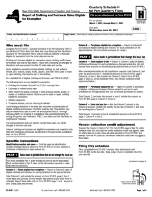 New York State Quarterly Schedule H for Part-Quarterly Filers