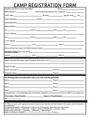 YMCA Camp Registration Form
