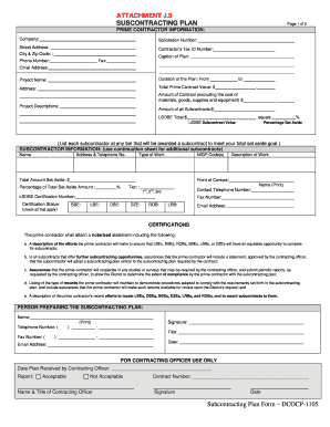 Subcontracting Plan Form DCOCP-1105