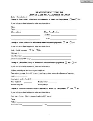 Reassessment Tool for Case Management Record