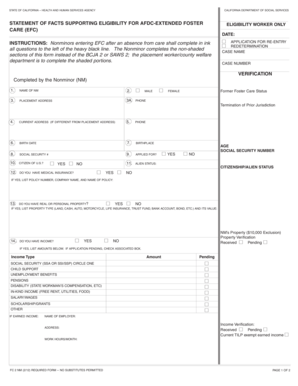 California AFDC-Extended Foster Care Eligibility Form