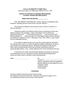 Bankruptcy Motion to Dismiss Notice