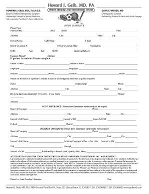Auto Liability Patient Information Form