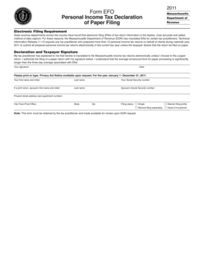 Massachusetts Paper Filing Declaration