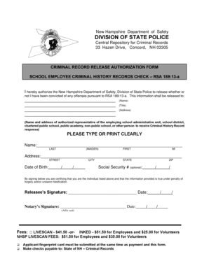 New Hampshire School Employee Criminal History Records Check