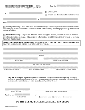Virginia Request for Confidentiality