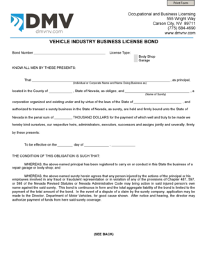 Nevada Vehicle Industry Business License Bond
