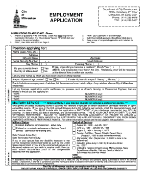City of Milwaukee Employment Application