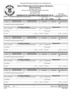 Rhode Island Campaign Contributions Form