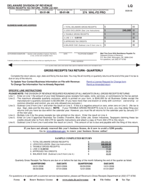 Delaware Gross Receipts Tax Return Form LQ2