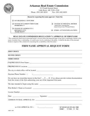 Arkansas Real Estate Firm Name Approval Request