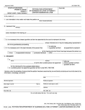 Michigan Probate Court Petition for Guardian Ad Litem