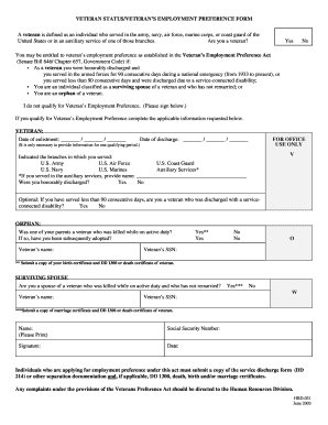 Veteran Status Employment Preference Form