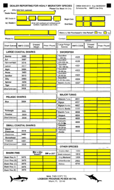 Dealer Reporting Form for Highly Migratory Species