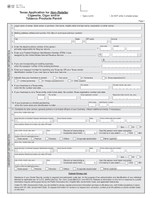 Texas Non-Retailer Tobacco Products Permit Application