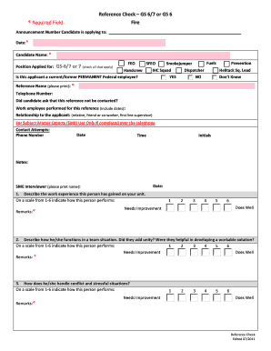 Reference Check Form for Federal Employment