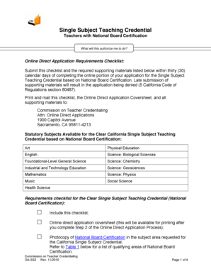 California Single Subject Teaching Credential Application