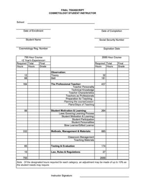 Cosmetology Student Instructor Form