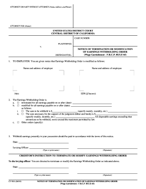 Notice of Termination or Modification of Earnings Withholding Order