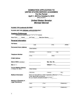 US Service Academy Nomination Application