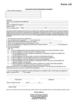 Form 11S - Connecticut Bar Employment Verification