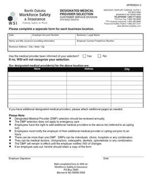 North Dakota Designated Medical Provider Selection Form