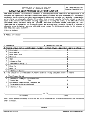 Cumulative Claim and Reconciliation Statement