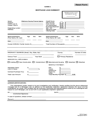 Mortgage Loan Summary Form