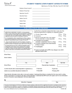 Student Verification Parent Affidavit Form