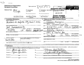 California Statement of Organization Form 410